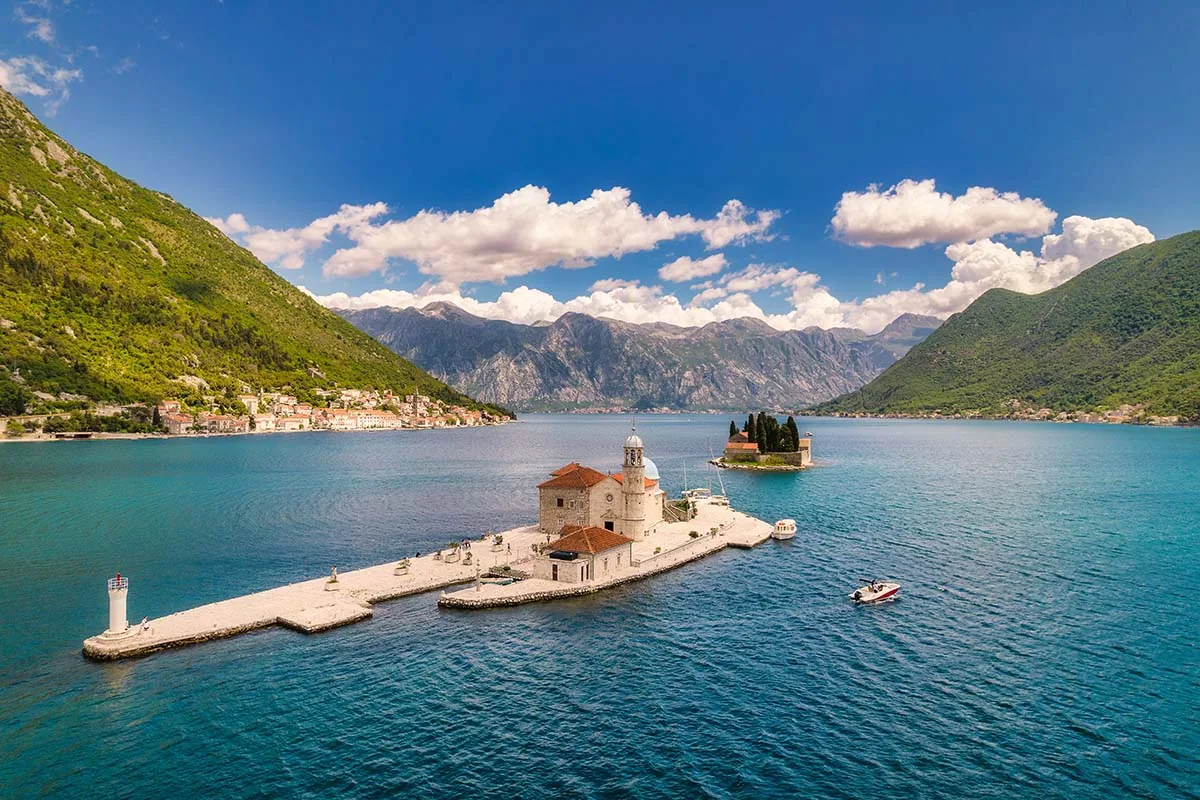 Private boat tour in Bay of Kotor Montenegro with Perast and mountains